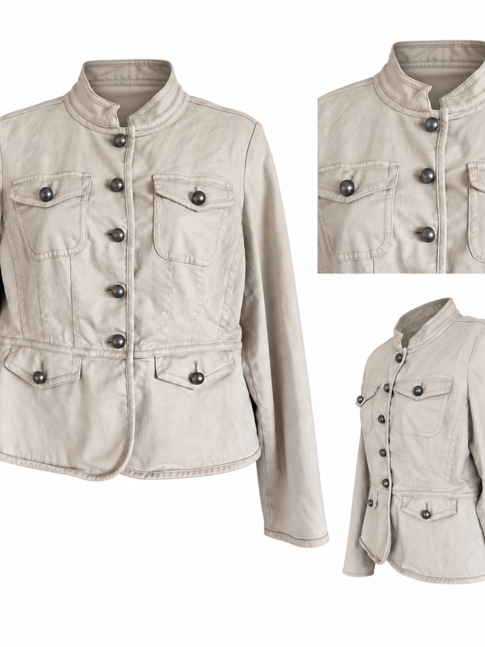 Talbots Petites Y2K Military Safari Jacket Beige Stretch Cotton Size 6
